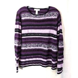 Valerie Stevens Size XL Purple Striped Cotton Blend Long Sleeve Sweater Retro